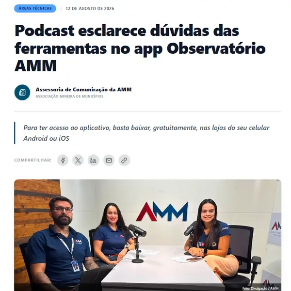 Notícia da AMM: podcast esclarece dúvidas sobre as ferramentas do aplicativo Observatório AMM, agosto de 2026