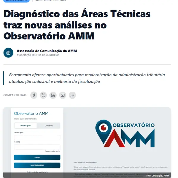 Notícia da AMM: diagnóstico das Áreas Técnicas traz novas análises no Observatório AMM, agosto de 2026